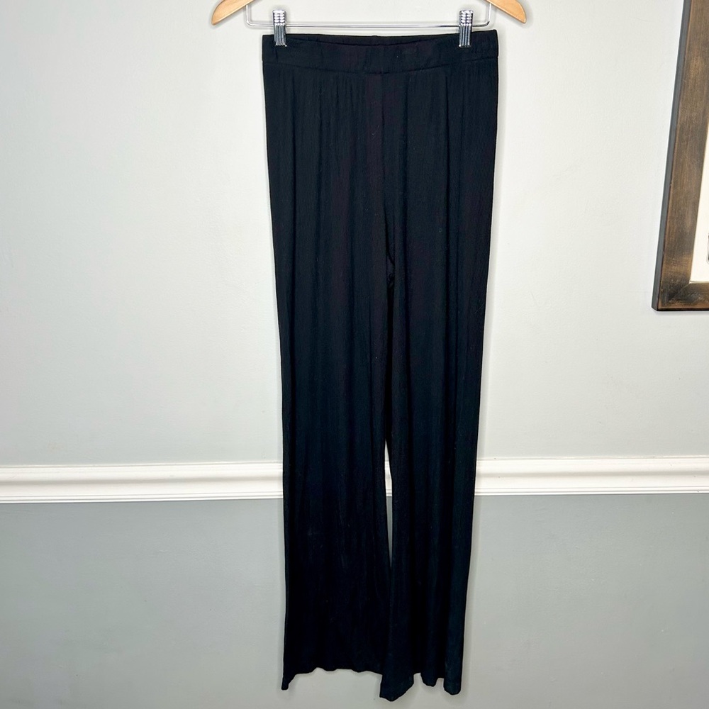 SKIMS Wide Leg Ribbed Black Lounge Pants